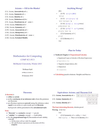 Mathematics for Computing  Equational Logic as Calculus of Boolean Expressions  COMP SCI 1FC3