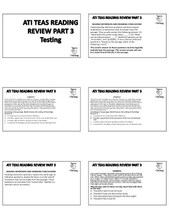 AT  ATI TEAS READING REVIEW PART 3  MAKING INFERENCES AND DRAWING CONCLUSIONS  Understanding