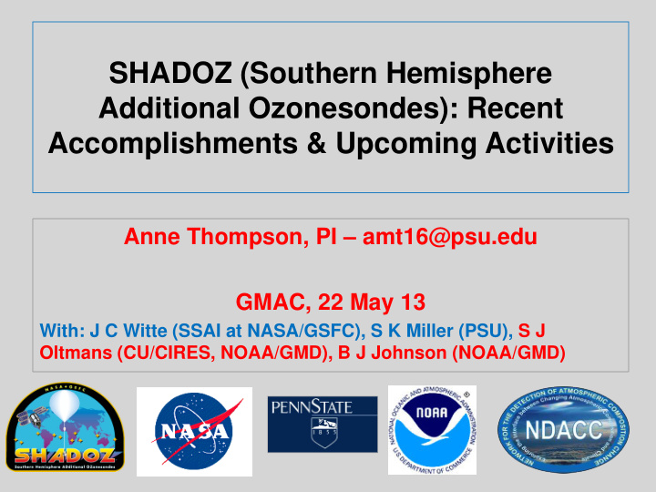 shadoz southern hemisphere additional ozonesondes recent