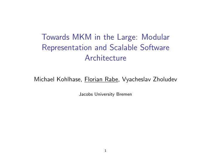 towards mkm in the large modular representation and
