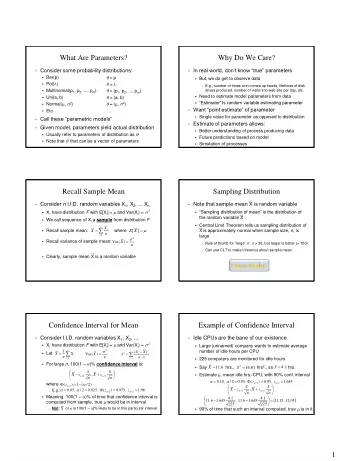 1  Method of Moments  Examples of Method of Moments    1  n      Recall: n- th