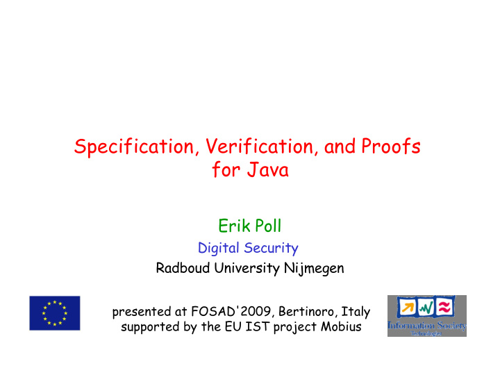 specification verification and proofs for java