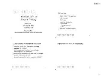 Introduction to  Circuit theorys big questions  Basic concepts  Circuit Theory  Ohms