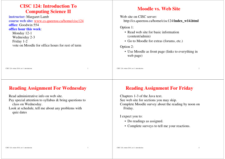 cisc 124 introduction to moodle vs web site computing