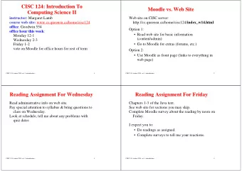 CISC 124: Introduction To  Moodle vs. Web Site  Computing Science II instructor: Margaret Lamb  Web