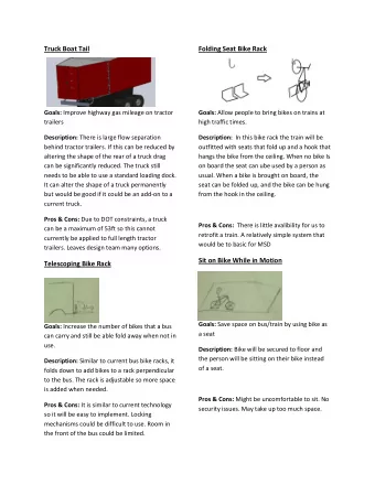 Truck Boat Tail  Folding Seat Bike Rack Goals: Improve highway gas mileage on tractor Goals: Allow