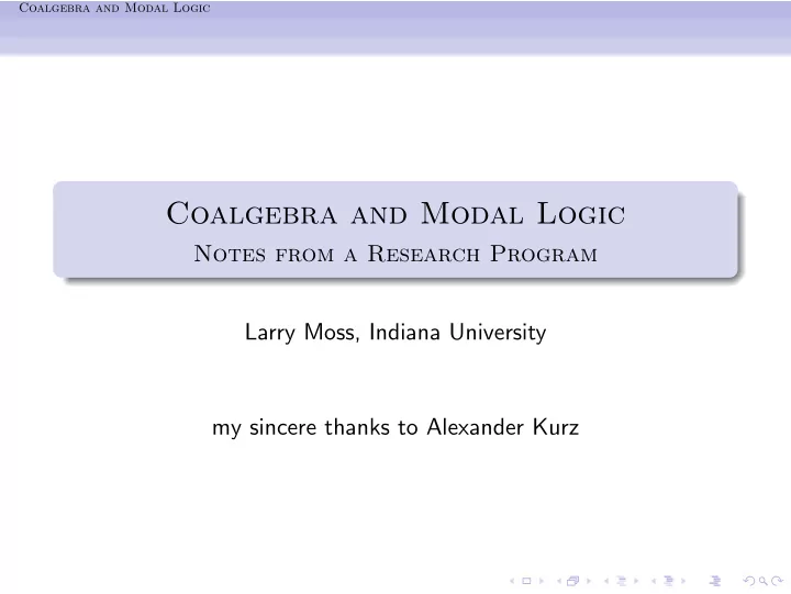 coalgebra and modal logic