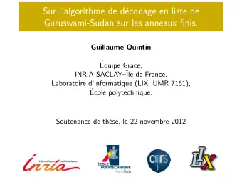 Sur lalgorithme de d  ecodage en liste de  Guruswami-Sudan sur les anneaux finis.  Guillaume