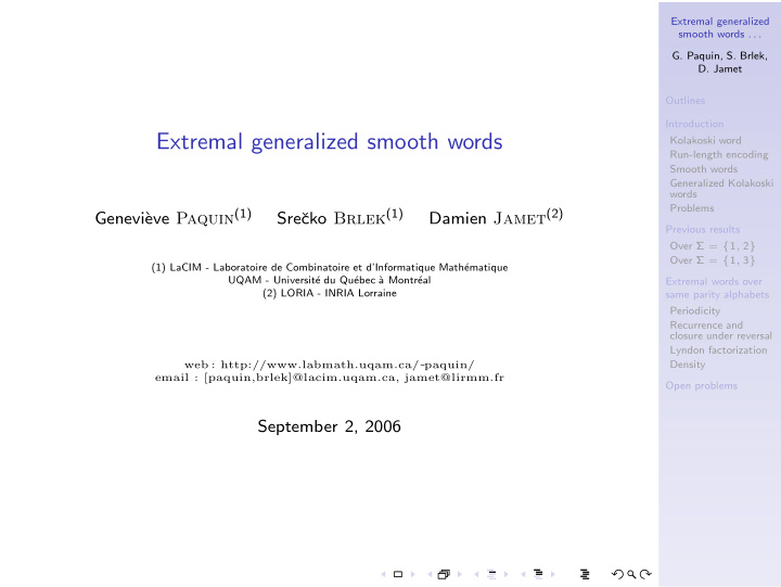 extremal generalized smooth words