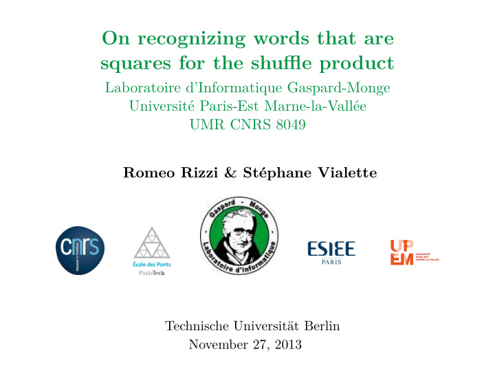 on recognizing words that are squares for the shuffle