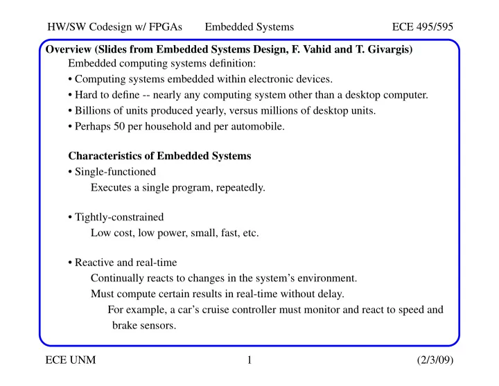 hw sw codesign w fpgas embedded systems ece 495 595
