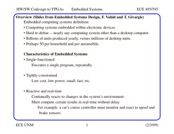 HW/SW Codesign w/ FPGAs  Embedded Systems  ECE 495/595  Overview (Slides from Embedded Systems