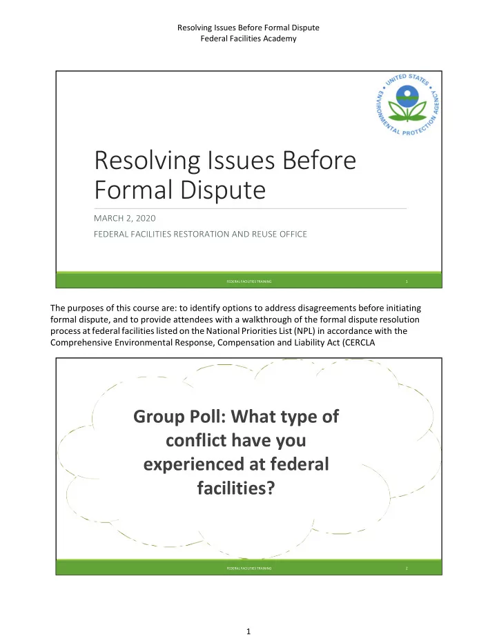 resolving issues before formal dispute march 2 2020