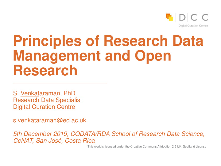 principles of research data management and open research