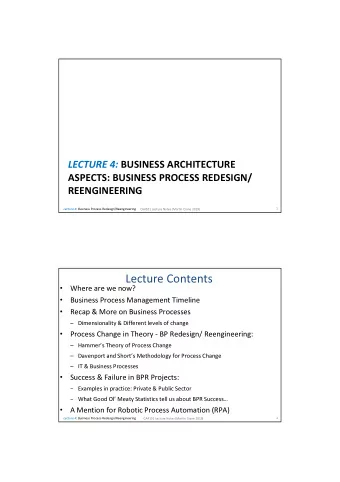 Lecture Contents  Where are we now?    Business Process Management Timeline    Recap &amp;
