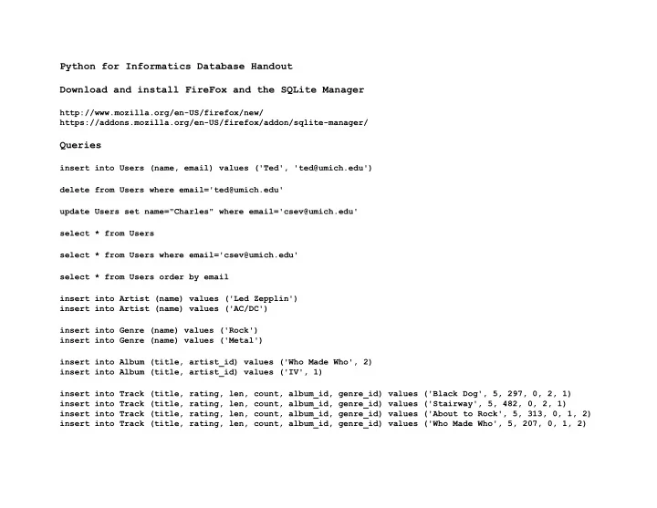 python for informatics database handout download and