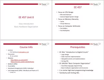 EE 457  Focus on CPU Design  Microarchitecture  EE 457 Unit 0  General Digital System