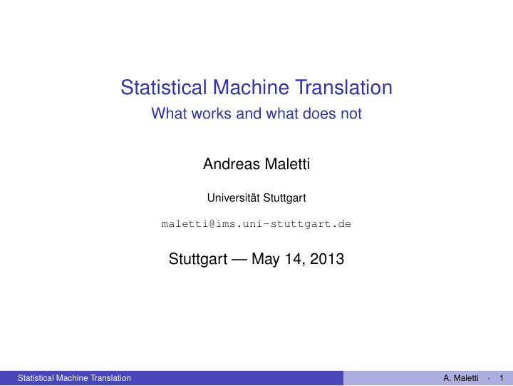 statistical machine translation