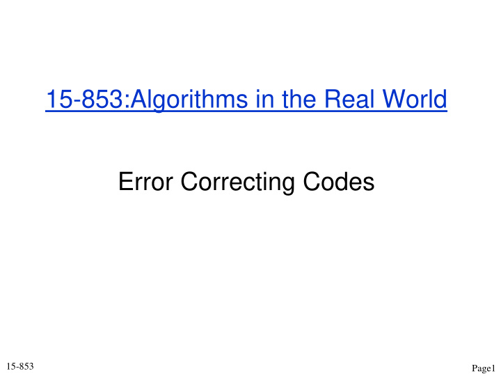 15 853 algorithms in the real world error correcting codes