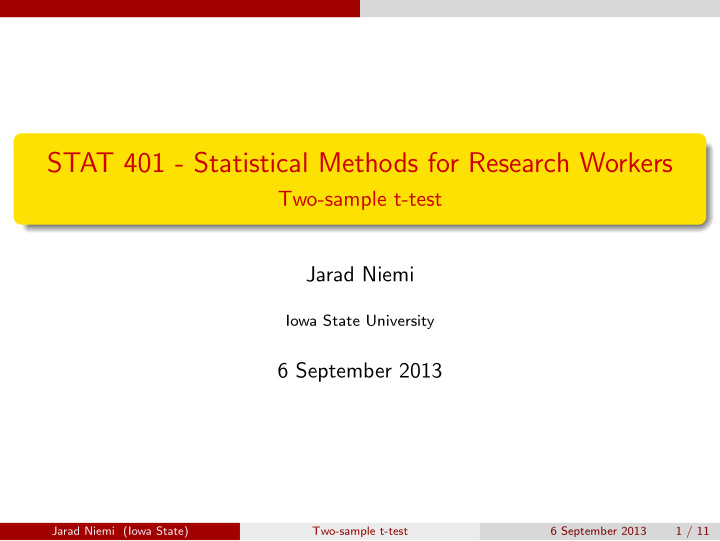 stat 401 statistical methods for research workers