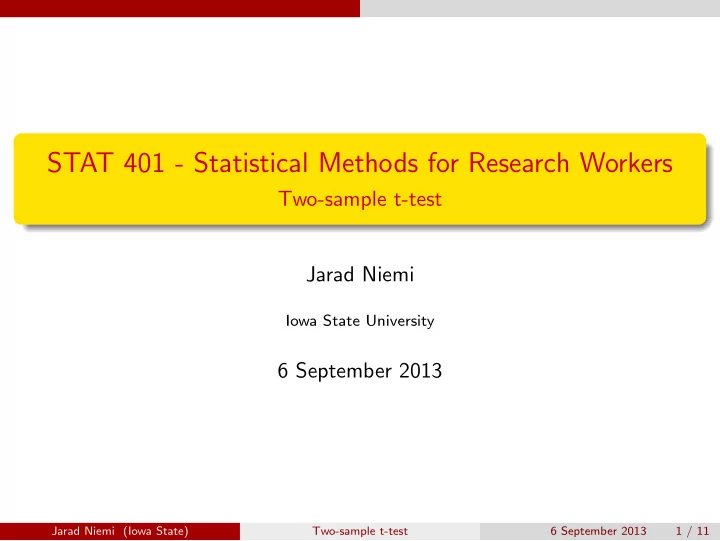 stat 401 statistical methods for research workers