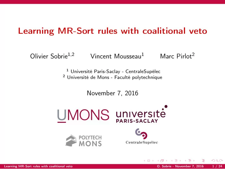 learning mr sort rules with coalitional veto