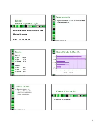 Announcements  ICS 6B  Regrades for Quiz #3 and Homeworks #4 &amp;  5 are due Thursday  Boolean