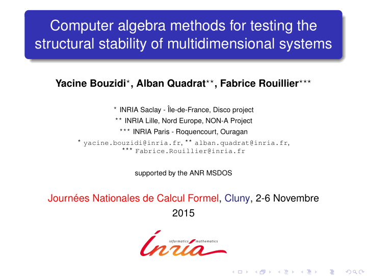 computer algebra methods for testing the structural