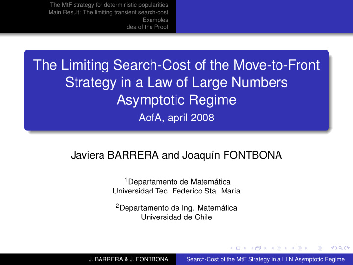 the limiting search cost of the move to front strategy in
