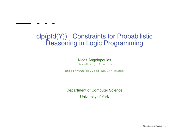 clp pfd y constraints for probabilistic reasoning in