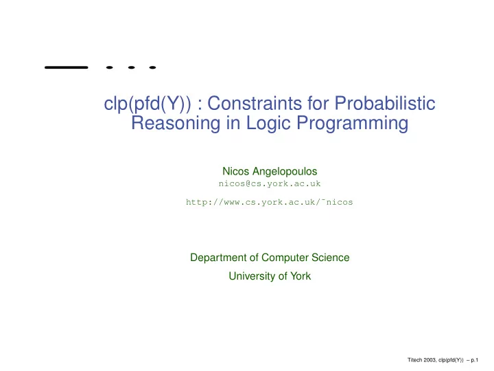 clp pfd y constraints for probabilistic reasoning in