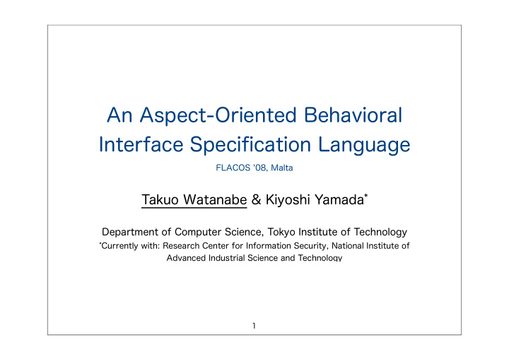an aspect oriented behavioral interface specification