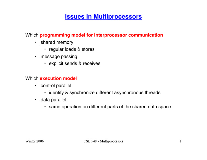 issues in multiprocessors