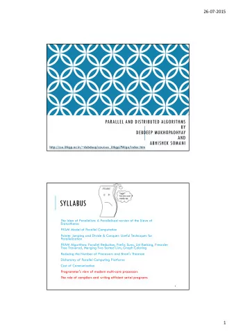 SYLLABUS  The Idea of Parallelism: A Parallelised version of the Sieve of  Eratosthenes  PRAM Model