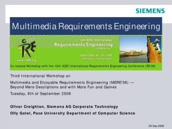 Multimedia Requirements Engineering  Co-located Workshop with the 16th IEEE International