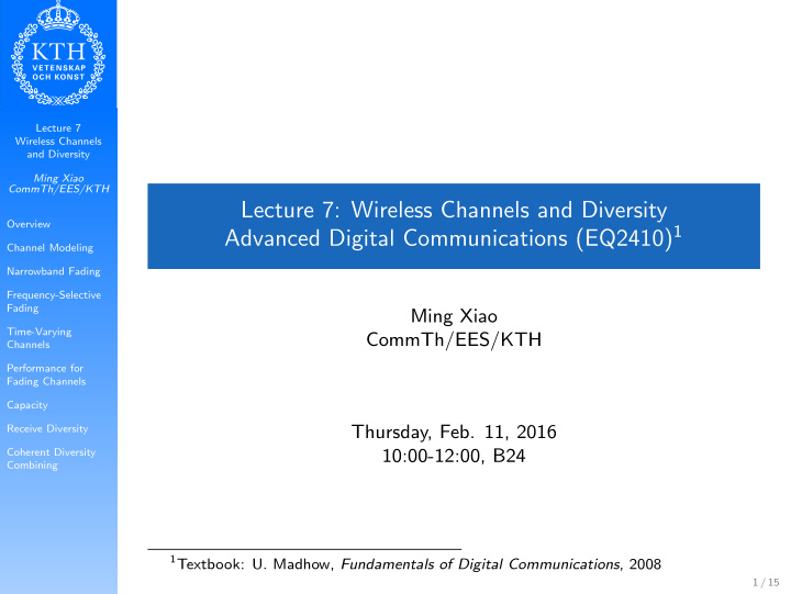 lecture 7 wireless channels and diversity