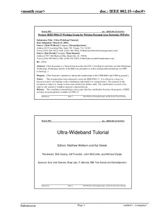 Ultra-Wideband Tutorial  Editors: Matthew Welborn and Kai Siwiak  Reviewers: Bob Huang, Jeff