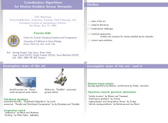 Coordination Algorithms  Outline  for Motion-Enabled Sensor Networks  CDC Workshop