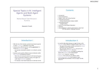 Contents  Special Topics in AI: Intelligent  Agents and Multi-Agent  Systems  Introduction