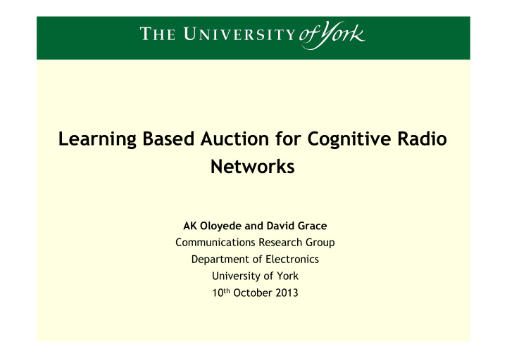 learning based auction for cognitive radio networks