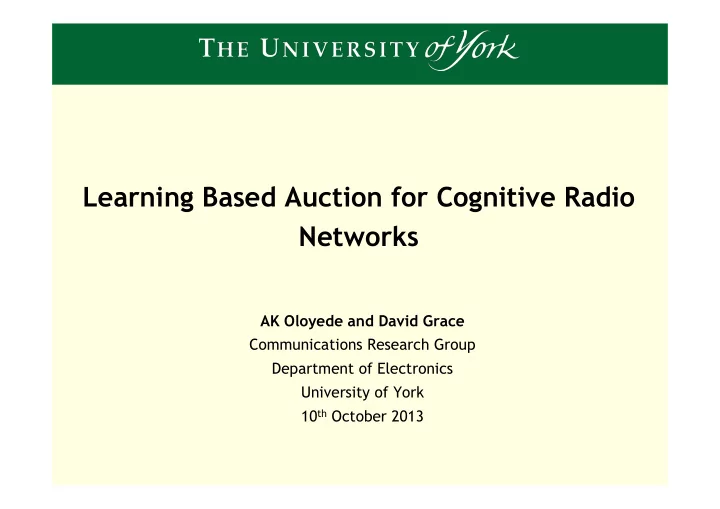 learning based auction for cognitive radio networks