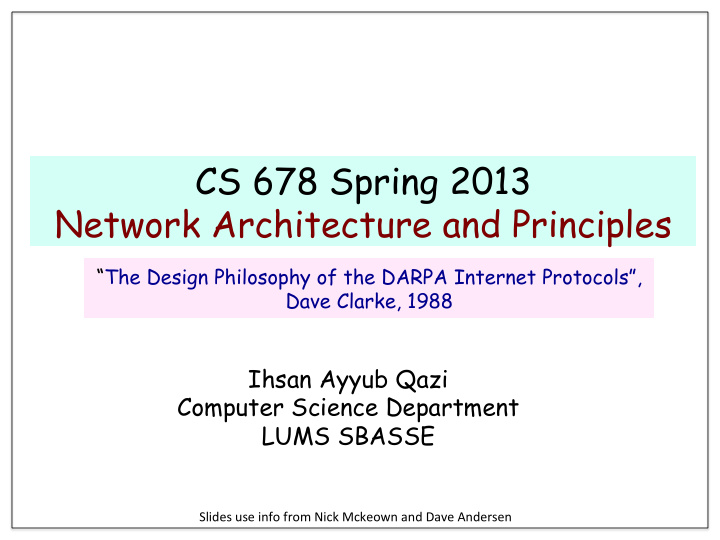 cs 678 spring 2013 network architecture and principles