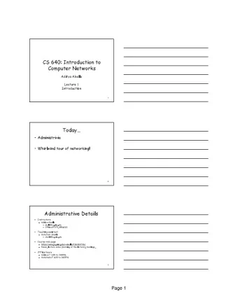 CS 640: Introduction to  Computer Networks  Aditya Akella  Lecture 1  Introduction  1  Today