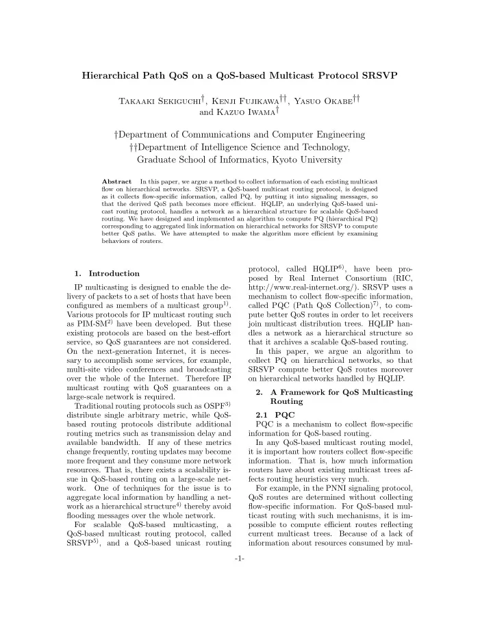 hierarchical path qos on a qos based multicast protocol