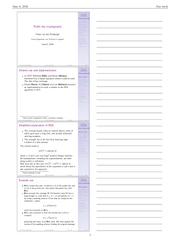 June 6, 2016  this week  Public key  cryptography  Pieter van den Hombergh  RSA and friends