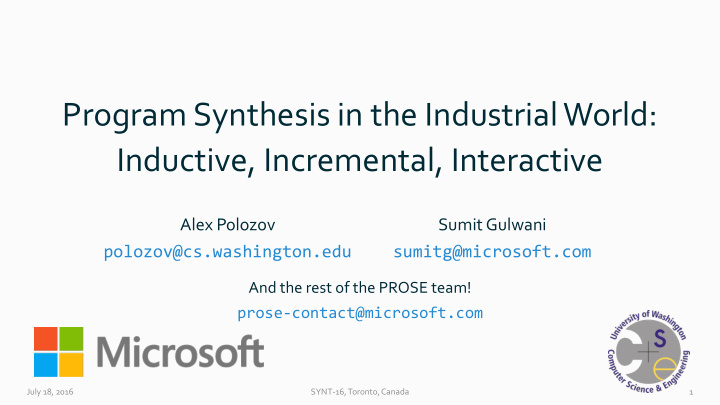 program synthesis in the industrial world