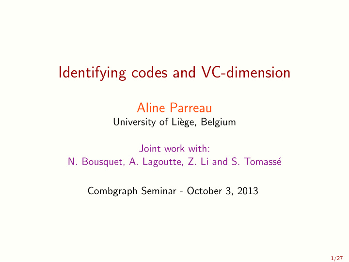 identifying codes and vc dimension