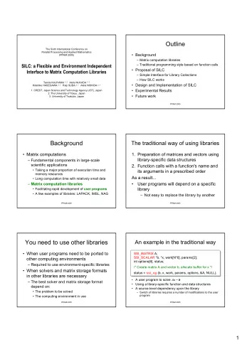 Outline  The Sixth International Conference on  Parallel Processing and Applied Mathematics