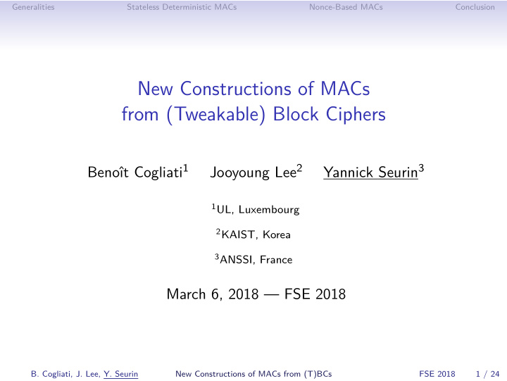new constructions of macs from tweakable block ciphers