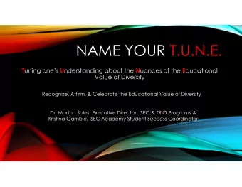 NAME YOUR T.U.N.E. T uning ones U nderstanding about the N uances of the E ducational  Value of